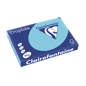 PAPIER CLAIREFONTAINE TROPHEE A3 80Gr BLEU ALIZEE - ramette de 500