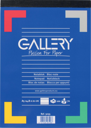 BLOC NOTE A5 LIGNE AGRAFE GALLERY 100 FEUILLES 60Gr