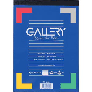 BLOC NOTE A5 LIGNE AGRAFE GALLERY 100 FEUILLES 60Gr