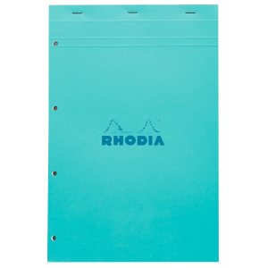 BLOC NOTE A4+ Q5 AGRAFE RHODIA BLEU AZUR 80 FEUILLES 4 TROUS MICRO-PERFORES
