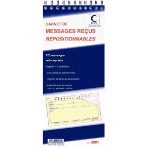 BLOC MESSAGE "MESSAGES RECUS" REPOSITIONNABLES 120 MESSAGES