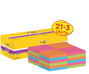 NOTES REPOSITIONNABLES POST-IT 654 76/76 NEON PACK MALIN 21+3 GRATUITS - boîte de 21+3