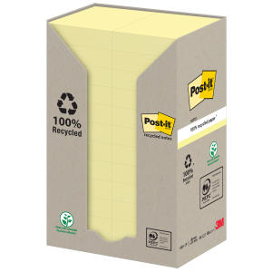 NOTES REPOSITIONNABLES POST-IT 653 RECYCLE JAUNE PASTEL 38/51 - paquet de 24