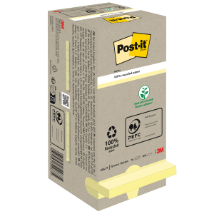 NOTES REPOSITIONNABLES POST-IT 654 RECYCLE JAUNE PASTEL 76/76 - paquet de 16