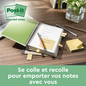 NOTES REPOSITIONNABLES POST-IT 654 RECYCLE JAUNE PASTEL 76/76 - paquet de 16