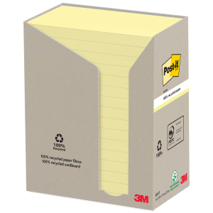 NOTES REPOSITIONNABLES POST-IT 655 RECYCLE JAUNE PASTEL 76/127 - paquet de 16