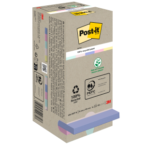 NOTES REPOSITIONNABLES POST-IT 654 RECYCLE ARC-EN-CIEL 76/76 - paquet de 16