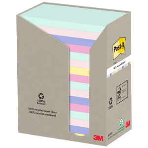 NOTES REPOSITIONNABLES POST-IT 655 RECYCLE ARC-EN-CIEL 76/127 - paquet de 16