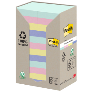 NOTES REPOSITIONNABLES POST-IT 653 RECYCLE ARC-EN-CIEL 38/51 - paquet de 24