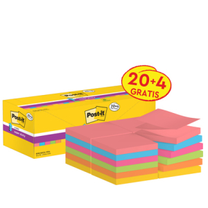 NOTES REPOSITIONNABLES POST-IT Z S330 COULEURS NEON 76/76 VALUE PACK 20+4 GRATUITS - paquet de 24