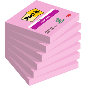 NOTES REPOSITIONNABLES POST-IT 654 SUPER STICKY 76/76 ROSE TROPICAL - paquet de 6