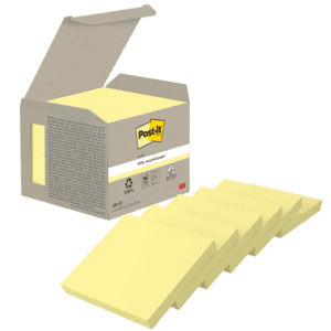 NOTES REPOSITIONNABLES POST-IT 654 RECYCLE JAUNE PASTEL 76/76 - paquet de 6