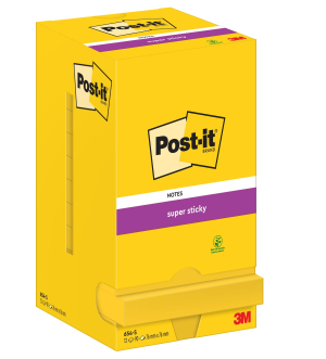 NOTES REPOSITIONNABLES POST-IT 654 JAUNE 76/76 SUPER STICKY - paquet de 12