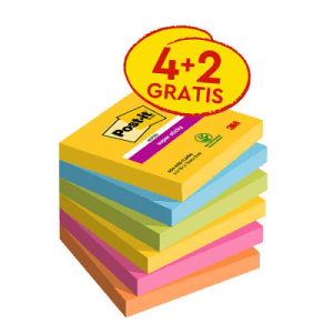 NOTES REPOSITIONNABLES POST-IT 654 SUPER STICKY 76/76 CARNIVAL ** VALUE PACK 4+2** - paquet de 4+2