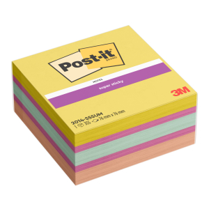 BLOC CUBE NOTES REPOSITIONNABLES POST-IT SUPER STICKY 76/76 SUMMER SORBET 355 FEUILLETS ASSORTIES