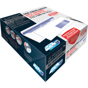 ENVELOPPE 112/225mm AUTOCOLLANTE FENETRE BLANC GPV SECURE FOND BLEU MOUCHETTE 90Gr. - boîte de 500