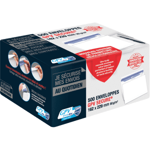 ENVELOPPE 162/229 AUTOCOLLANTE BLANC GPV SECURE FOND BLEU MOUCHETE 90Gr - boîte de 500