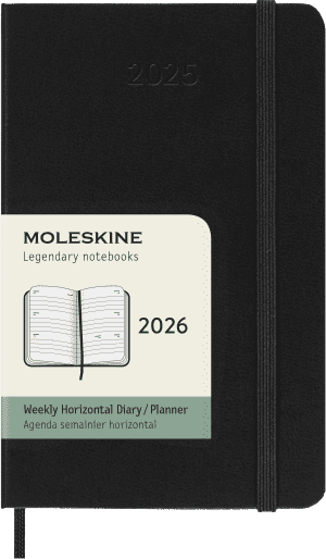 AGENDA MOLESKINE SEMAINIER NOIR POCHE 9x14cm COUVERTURE RIGIDE *2026*