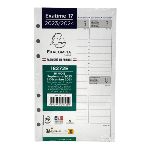 RECHARGE AGENDA EXATIME 17 SEMAINIER HORIZONTAL 10.5x17.2cm SEPT/DEC *2024