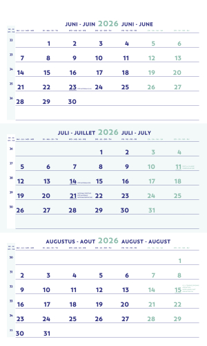 CALENDRIER MURAL TRIMESTRIEL 60x30cm BREPOLS *2026*