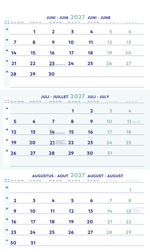 CALENDRIER MURAL TRIMESTRIEL 60x30cm BREPOLS *2027*