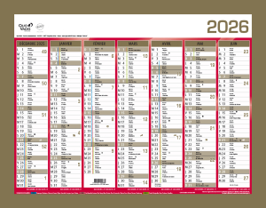 CALENDRIER SEMESTRIEL 33.5x43cm BICOLORE OR/ROUGE QUO VADIS *2026*