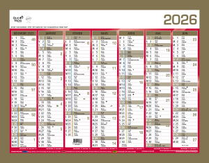 CALENDRIER SEMESTRIEL 40.5x55cm BICOLORE OR/ROUGE QUO VADIS *2026*