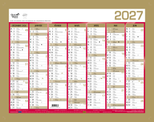 CALENDRIER SEMESTRIEL 40.5x55cm BICOLORE OR/ROUGE QUO VADIS *2027*