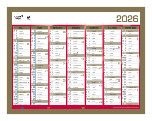 CALENDRIER SEMESTRIEL 27x21cm BICOLORE OR/ROUGE QUO VADIS *2026*