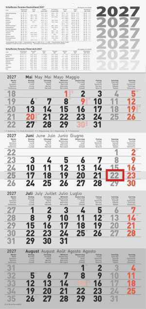 CALENDRIER MURAL QUADRIMESTRIEL 65x30cm BRUNNEN *2027*