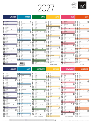 CALENDRIER ANNUEL 43x55cm VERTICAL ARC-EN-CIEL QUO VADIS *2027*