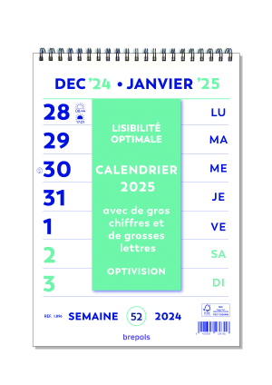 CALENDRIER MURAL SEMAINIER OPTIVISON WIRE-O 21x29.7cm *2025*