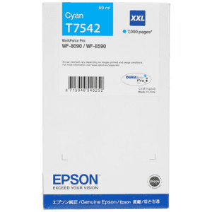 CARTOUCHE JET D'ENCRE EPSON T7542 CYAN XXL pour WF-809 69ml 7000 Pages