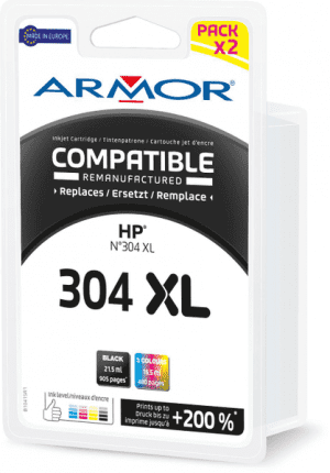 CARTOUCHE JET D'ENCRE COMPATIBLE HP N°304XL NOIR 21.5ml 905 Pages + TRI-COLOR CYAN/MAGENTA/YELLOW 16.5ml 480 Pages ARMOR