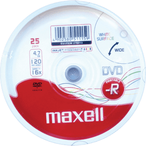 DVD-R MAXELL 4.7GB PRINTABLE INKJET WHITE SPINDLE - boîte de 25