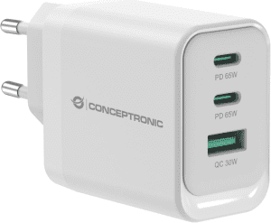 CHARGEUR MURAL RAPIDE 3 PORTS USB 65W BLANC CONCEPTRONIC