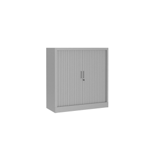 Armoire à rideaux H. 105 x L. 100 x P. 43 cm - corps gris - rideaux gris - équipée de 2 tablettes + rail