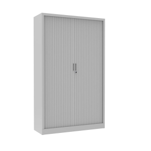 Armoire à rideaux H. 160 x L. 120 x P. 43 cm - corps gris - rideaux gris - équipée de 3 tablettes + rail