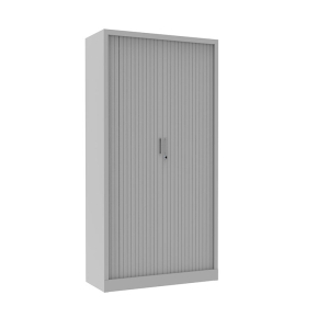 Armoire à rideaux H. 198 x L. 80 x P. 43 cm - corps gris - rideaux gris - équipée de 4 tablettes + rail