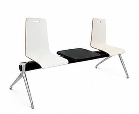 POUTRE EVASION 2 PLACES ET 1 TABLETTE POUTRE STRUCTURE METAL LISSE NOIR ASSISE HETRE MULTIPLI TEINTE BLANC