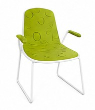 CHAISE EN POLYPROPYLENE EPOCA 4 PIEDS BLANC REVETEMENT CUIR VERT ACCOUDOIR