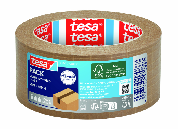 RUBAN ADHESIF EMBALLAGE PAPIER RENFORCE 50mm/25m BRUN ULTRA STRONG TESA