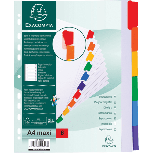 Intercalaires Cartonnées A4 5 Positions – Papier 175 G – Couleur Vert Pastel – Pour Classement Et Organisation