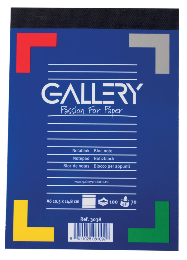 BLOC NOTE A6 LIGNE AGRAFE GALLERY 100 FEUILLES 70Gr