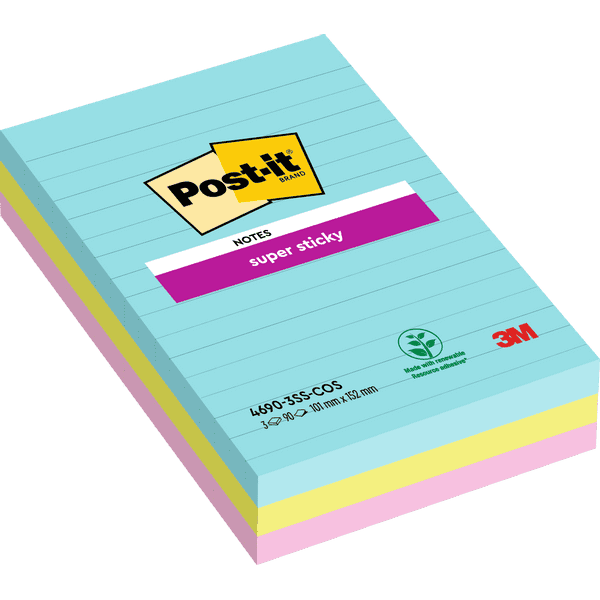 Post-it Notes repositionnables, 3 couleurs x 100 notes