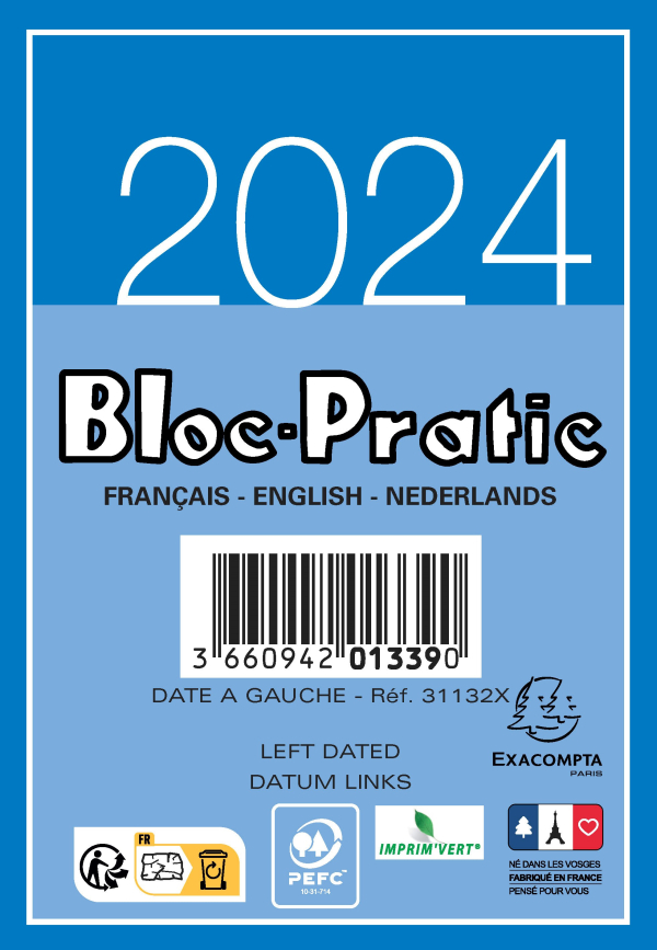 Bloc éphéméride recyclé Bloc-Pratic Exacompta - 2024 - date à droite