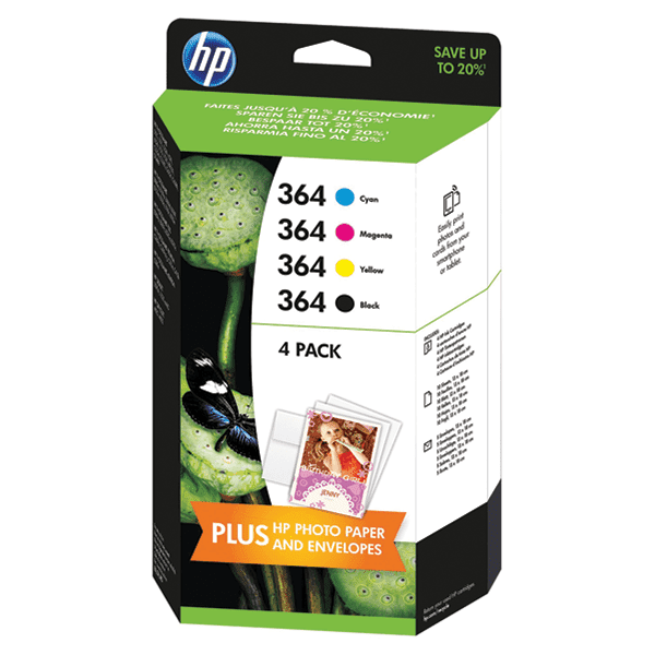 HP 364 Pack de 4 Cartouches d'Encre Cyan, Magenta, Jaune et Noire