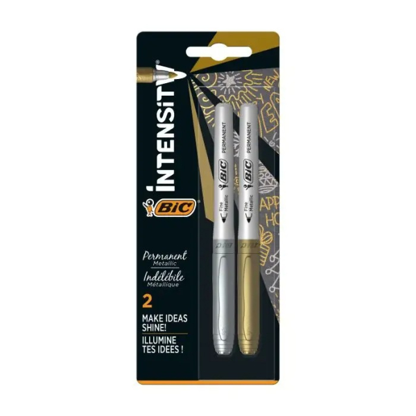CADEAU - MARQUEUR PERMANENT METALLIQUE ARGENT + OR - paquet de 2
