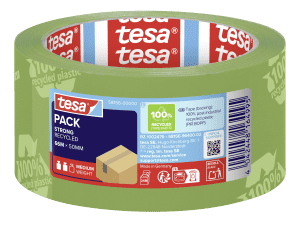 RUBAN ADHESIF EMBALLAGE PP 50mmx66m VERT IMPRIME STRONG RECYCLED TESA