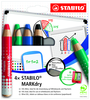 CRAYON MARQUEUR TABLEAU 10mm STABILO MARKdry - pochette de 4